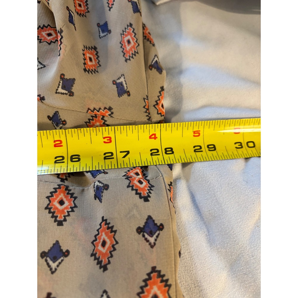 Pleione Womens 3X Tan Geometric Diamond Print Roll Tab Sleeve Blouse Top - Picture 6 of 7